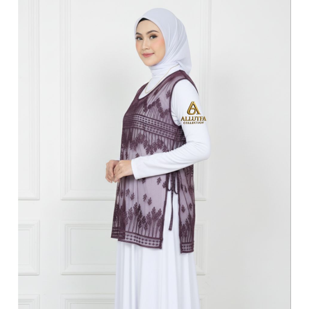 Jual vest brukat tali premium bahan tule outer rompi wanita terbaru ...