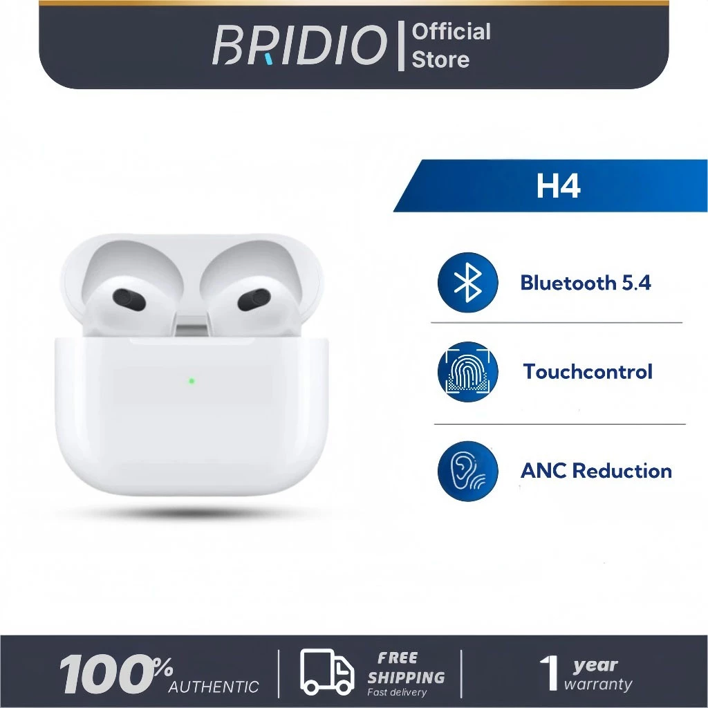 Bridio TWS Pods ANC Earphone Bluetooth Wireless Baterai 30 Jam Headset Headphone Earbuds Touch Control Tahan Air IPX4