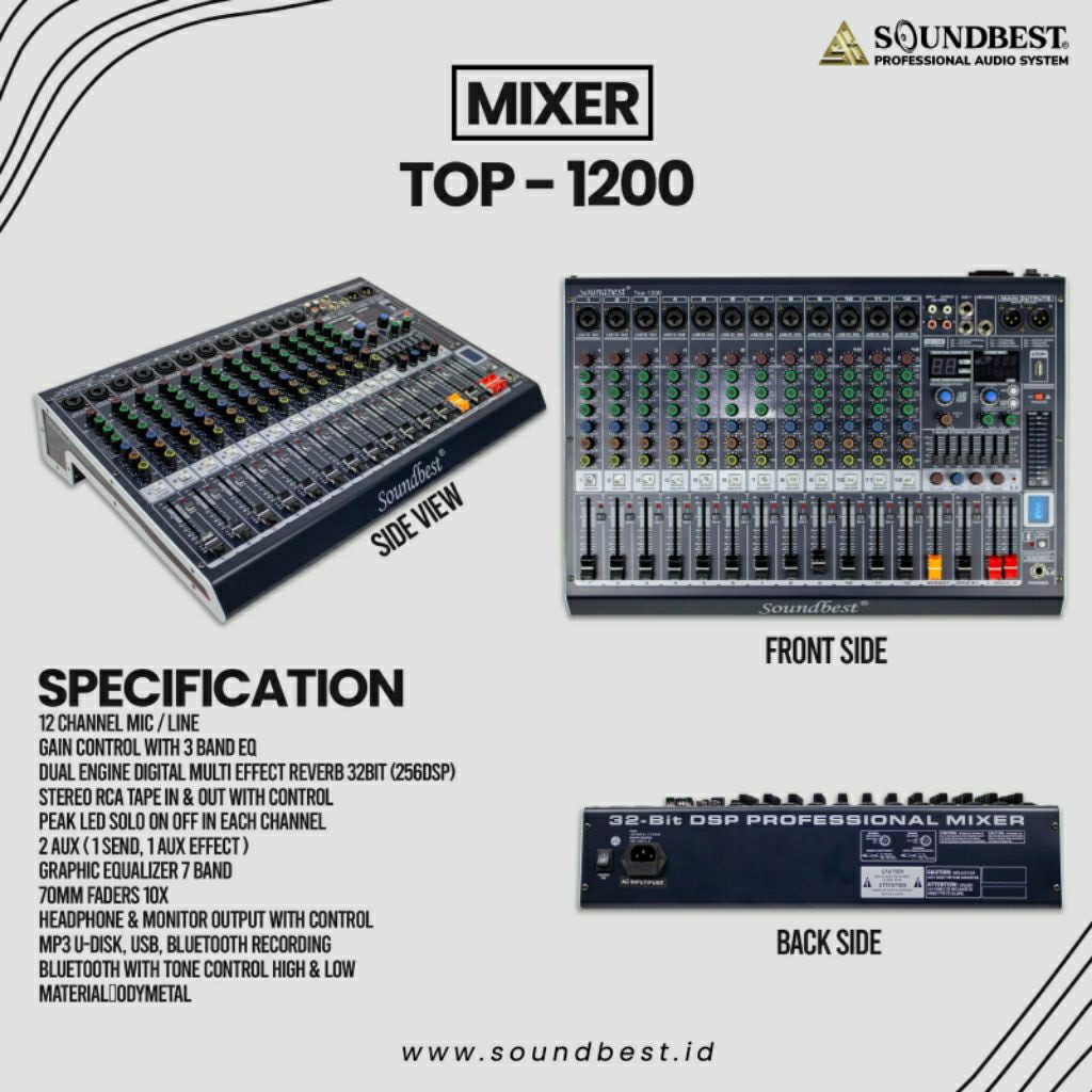 Jual Mixer Soundbest TOP 1200 / TOP1200 Bluetooth Original 12 Channel ...