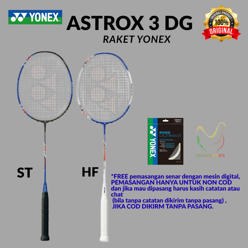 Jual RAKET BADMINTON BULUTANGKIS YONEX ASTROX 3 DG HF ST ORIGINAL ...