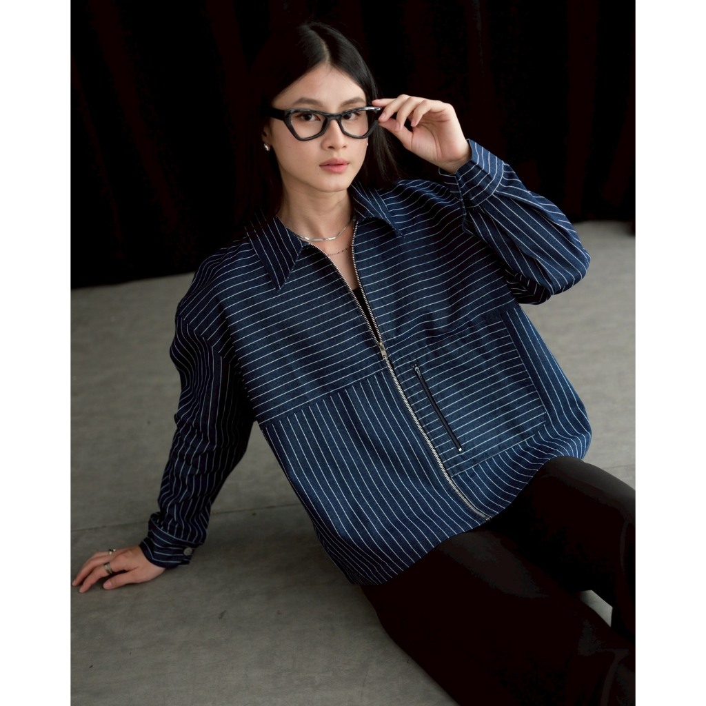 Jual Myrubylicious NEA STRIPED DENIM JACKET | JAKET DENIM GARIS GARIS ...