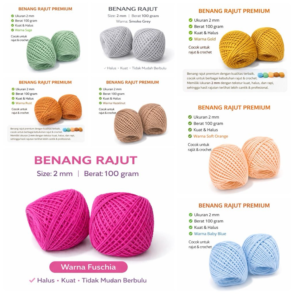 Jual Benang 2mm|| benang rajut 100grm | Shopee Indonesia