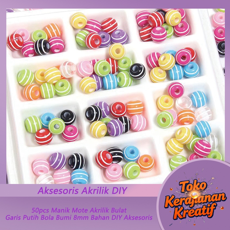Jual COD 8/10mm 30-50PCS Acrylic Candy Color Rainbow Lubang Lurus Manik ...