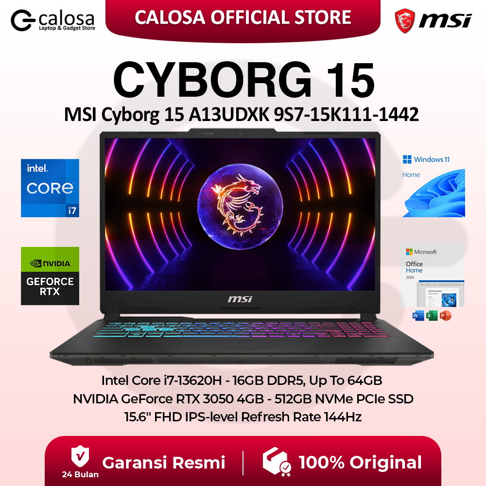 7. MSI CYBORG 15 13UDX •Processor: Intel i5-13420H •GPU: RTX 3050 (6GB) •Display: 15.6-inch FHD •RAM: 16GB DDR4…