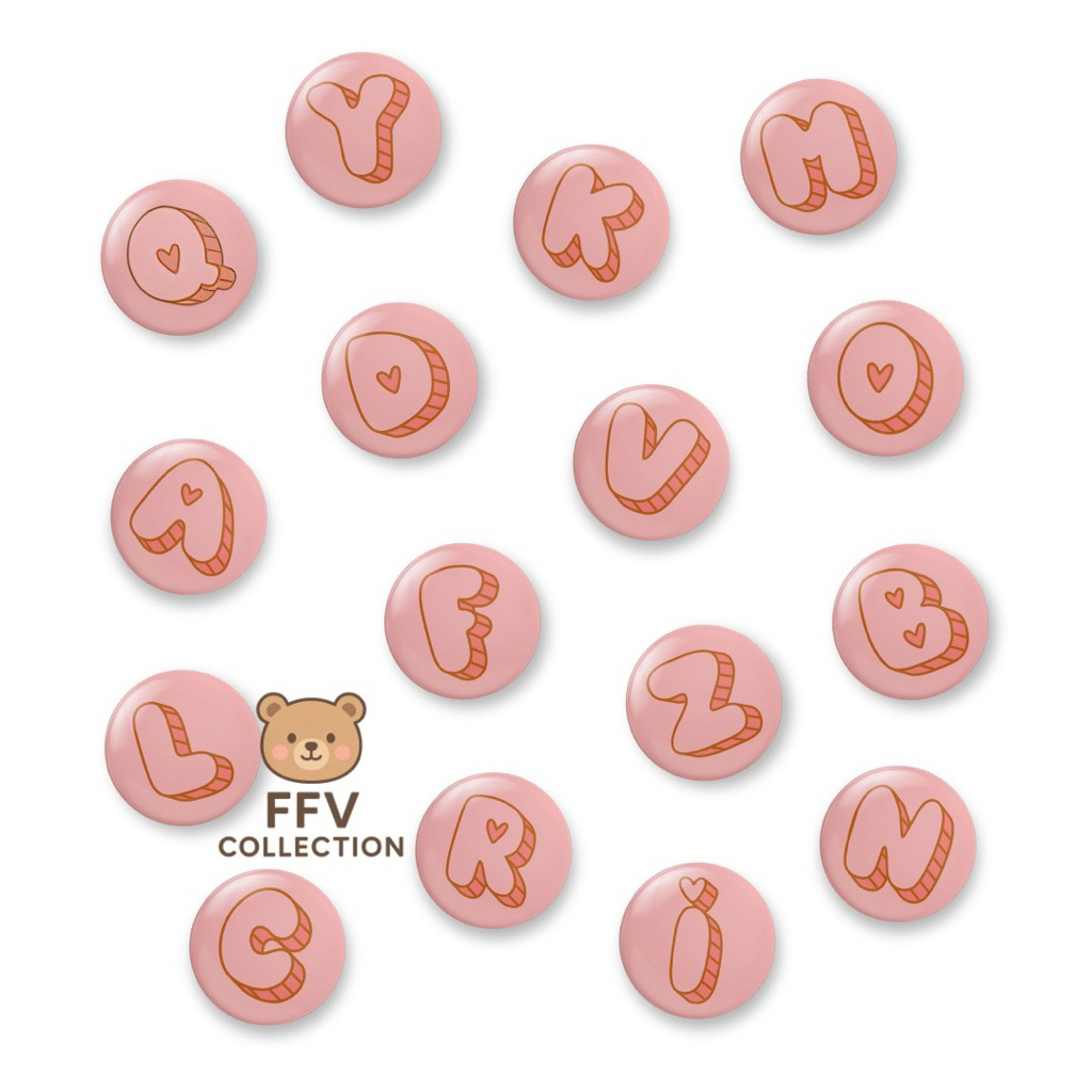 Jual FFV - Pin Button Alphabet Pink Pastel Aesthetic | Pin Huruf A–Z ...