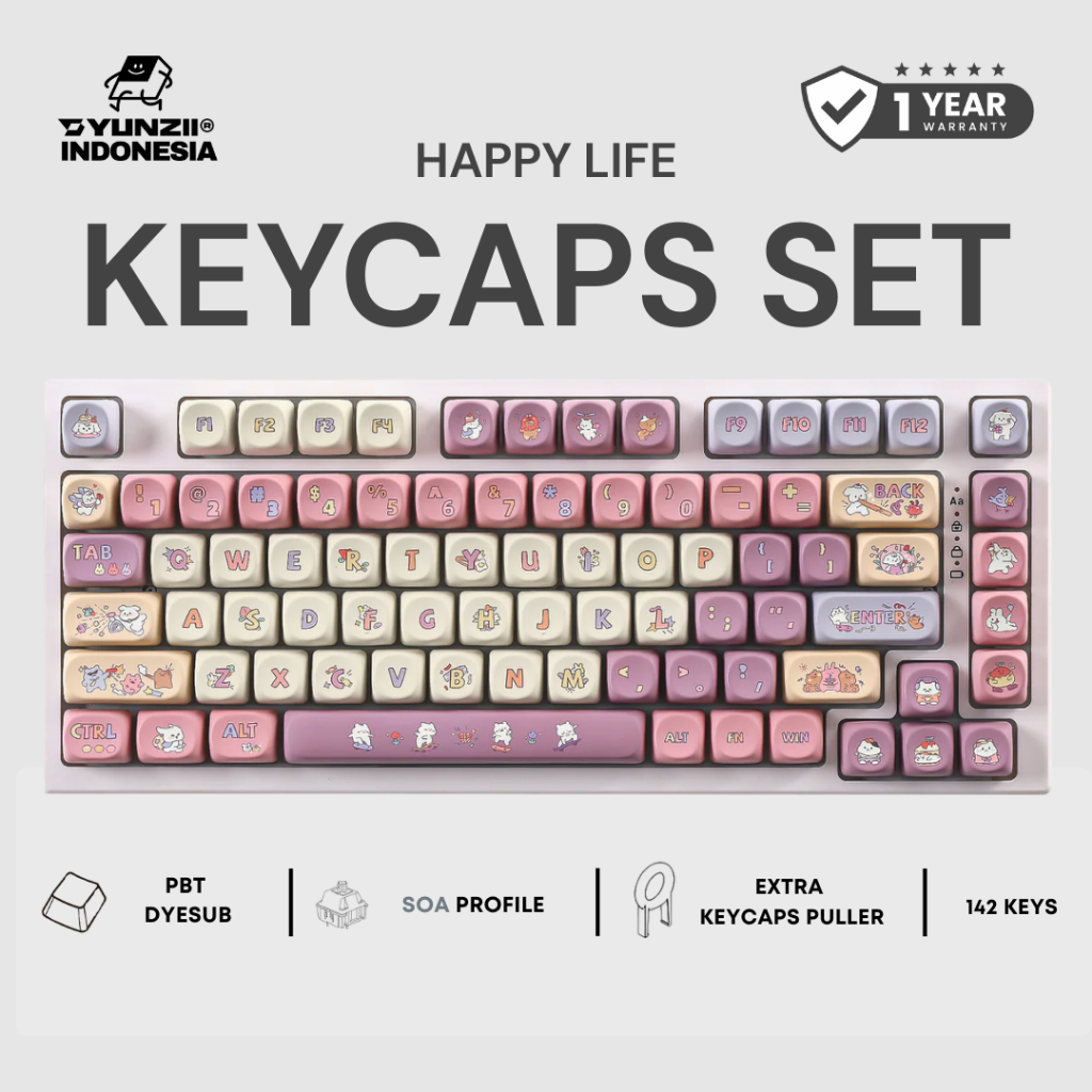 Jual Yunzii Happy Life Keycap Keycaps Set SOA Profile 142 Keys Set ...