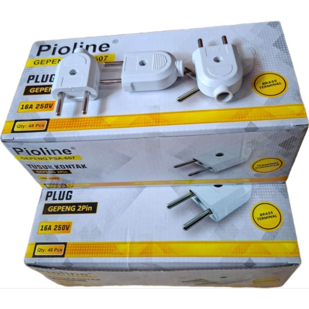 Jual (PIOLINE) Steker Colokan Gepeng Putih | Tahan Panas | 2 Pin 3A ...