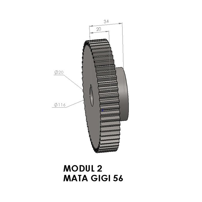 Jual Spur Gear M2 56T Custom, Roda Gigi Lurus Diameter 116 Tebal 34 ...