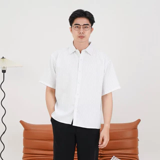 Osakaa - Kemeja Nami Boxy Stripe Oversized Shirt Lengan Pendek White
