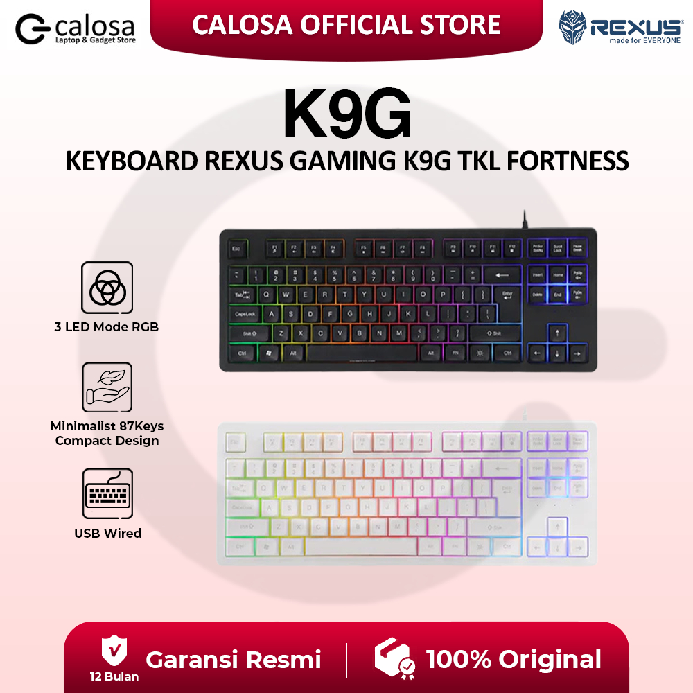 Jual KEYBOARD REXUS GAMING K9G K 9G K9 G TKL FORTNESS black white RGB ...