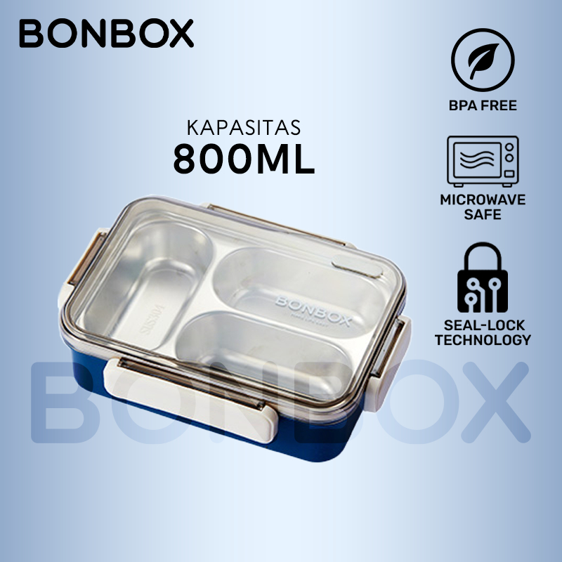 Jual BONBOX Lunch Box Stainless Steel 304 800ml - Kotak Makan Anti ...