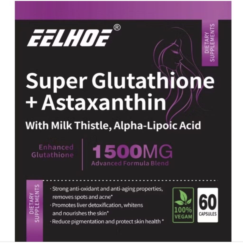 Jual ELLHOE Super Glutathione + Astaxanthin 1500mg | Suplemen Anti Aging | Kulit Cerah & Sehat | 60 Kapsul