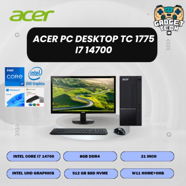 Jual ACER PC DESKTOP TC 1775 i7 14700 8GB 512GB W11+OHS +LED 21.5 ...