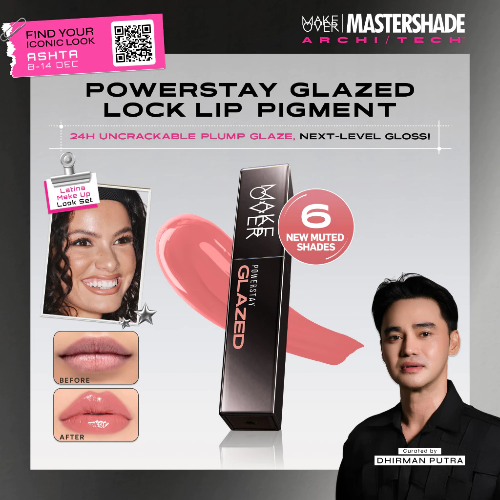 Gambar 2 Lip Glaze Make Over Viral! Bibir Glowy, Plumpy, Tahan Lama – Make Over Powerstay Glazed Lock Lip Pigment