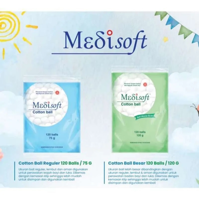 Jual medisoft cotton ball HIJAU BIRU 120 balls 120gr 75GR kapas bulat ...