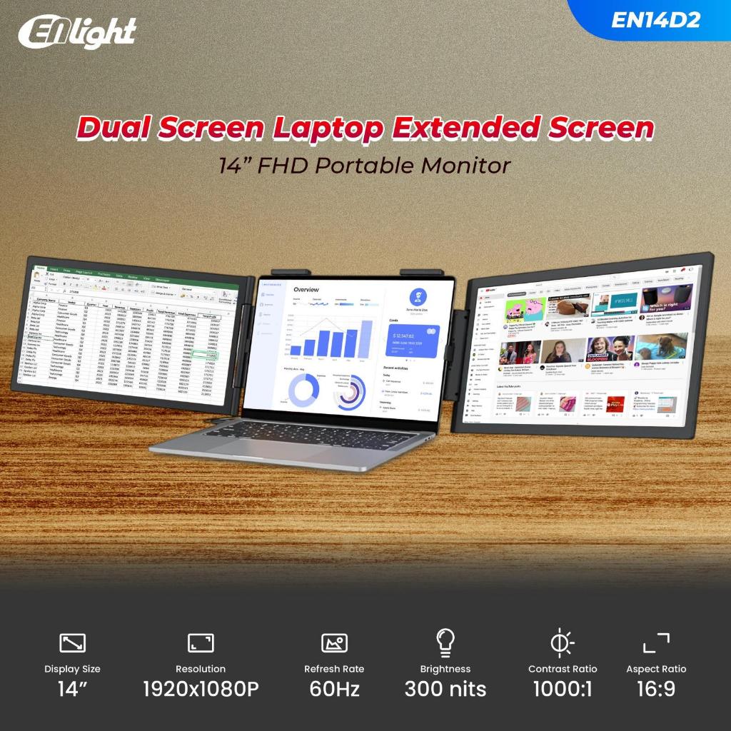 Jual Enlight Monitor Portable EN14D2 FHD Dual Screen Laptop Extended ...