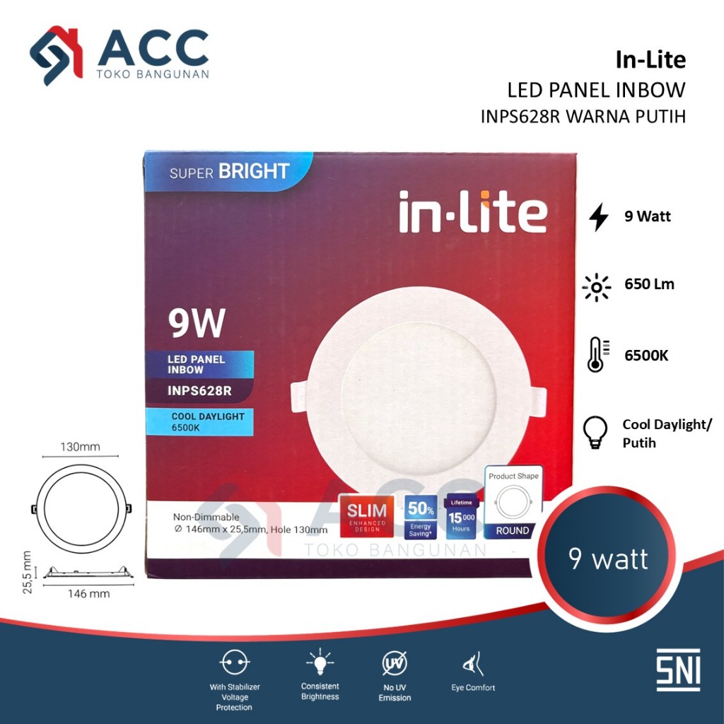 Jual INLITE INPS628R 9W 9 WATT DOWNLIGHT PANEL INBOW BULAT DOWNLIGH ...