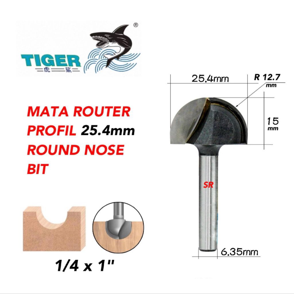Jual Mata Router/ Profil 25 mm 1/4 × 1 Round Nose/ Core Box Bits TIGER ...