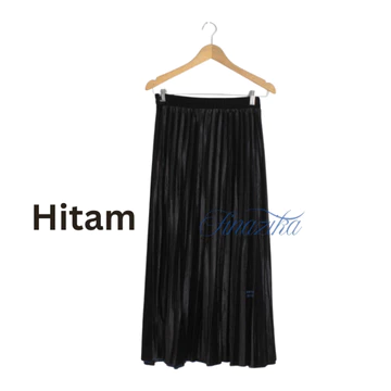 Rok Plisket Bludru Velvet Panjang Premium Hemming Laser