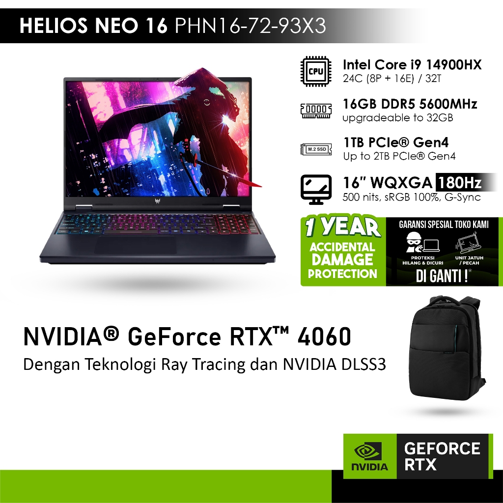 Jual ACER PREDATOR HELIOS NEO 16 PHN16-72-93X3 GeForce RTX™ 4060 8GB ...