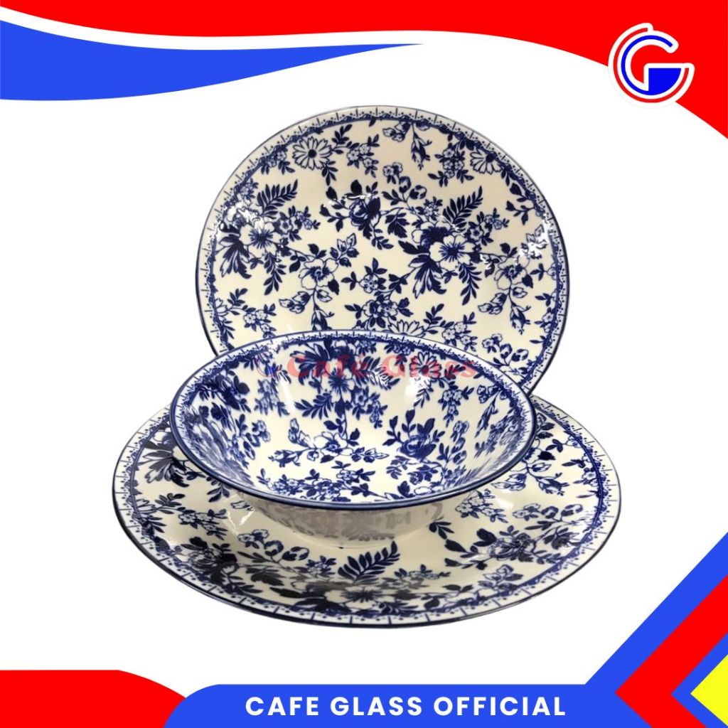 Dinner Set Keramik I Mangkok Piring Keramik Motif Bunga I Keramik Tableware Sakato