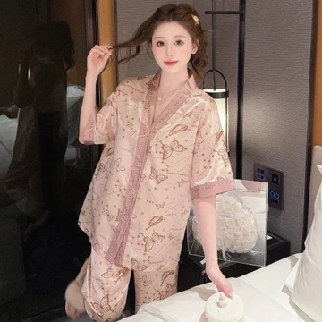 SL6 Setelan Baju Tidur Piyama Wanita Dewasa Satin Premium Lengan Pendek Celana Panjang