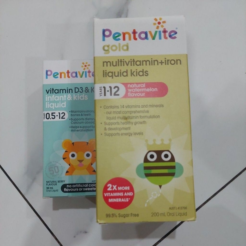 Jual pentavite gold multivitamin + iron liquid kids ; vitamin d3 + k2 ...