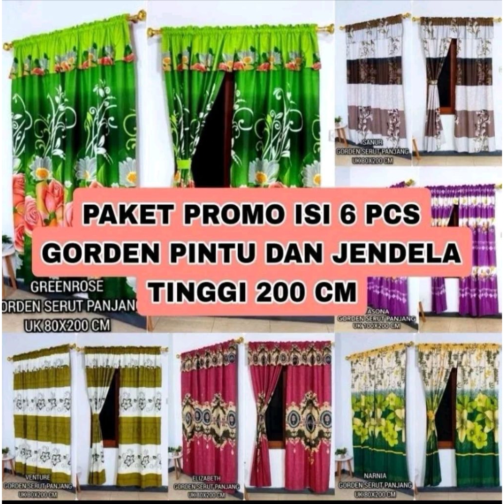 PROMO PAKET 6 PCS GORDEN SERUT PANJANG UNTUK PINTU DAN JENDELA UK 80X200