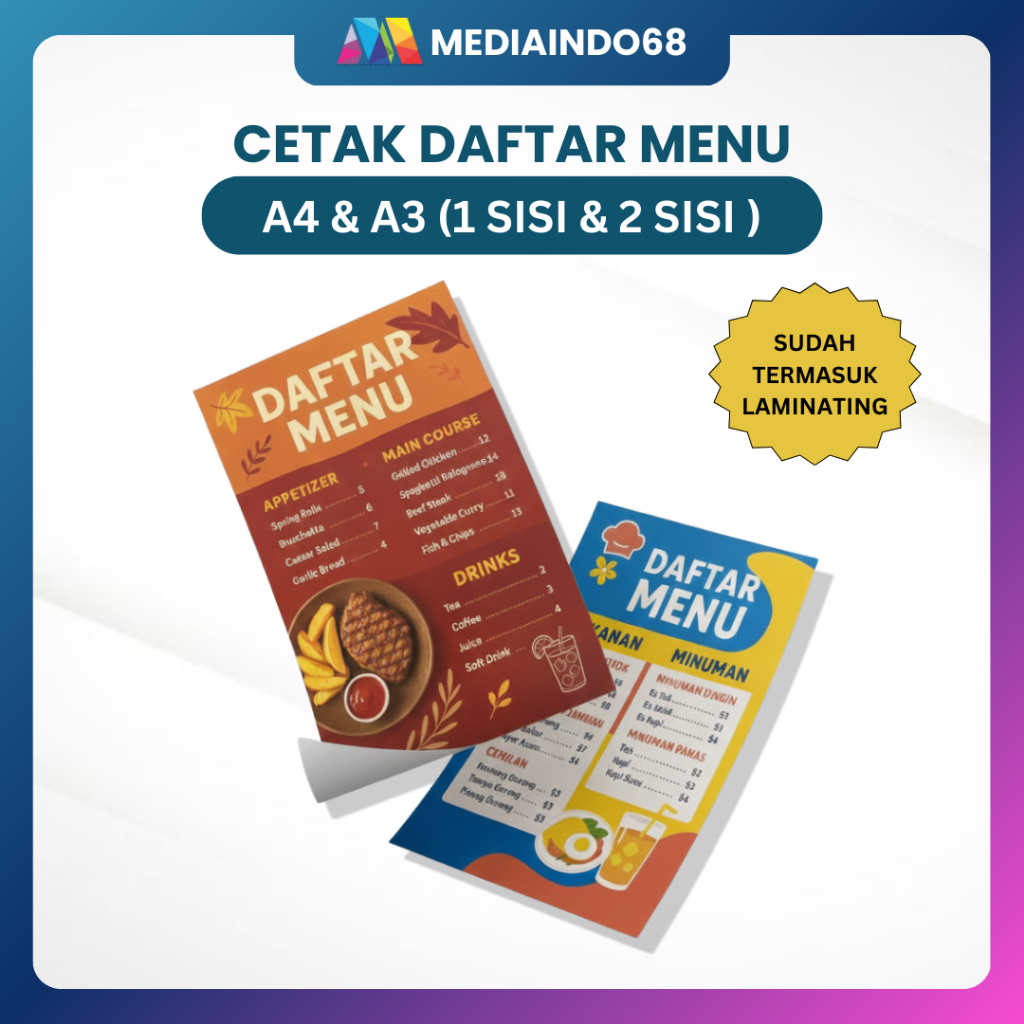 Jual CETAK MENU MAKANAN & MINUMAN – ART CARTON 260 GSM LAMINASI | MENU ...