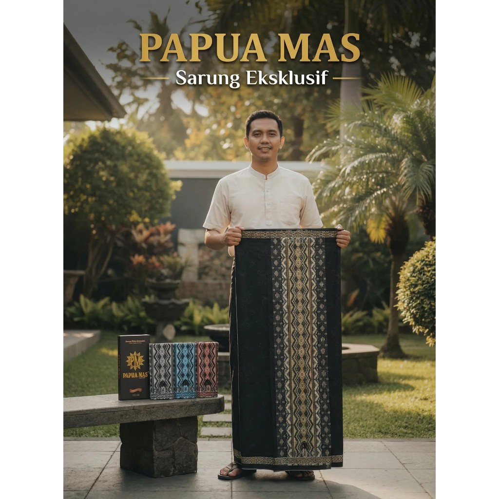 SURABAYAOS17 - (BONUS DUS) Sarung Ibadah PAPUA MAS Hitam Pekat Bahan Halus Samarinda Embossed 55722