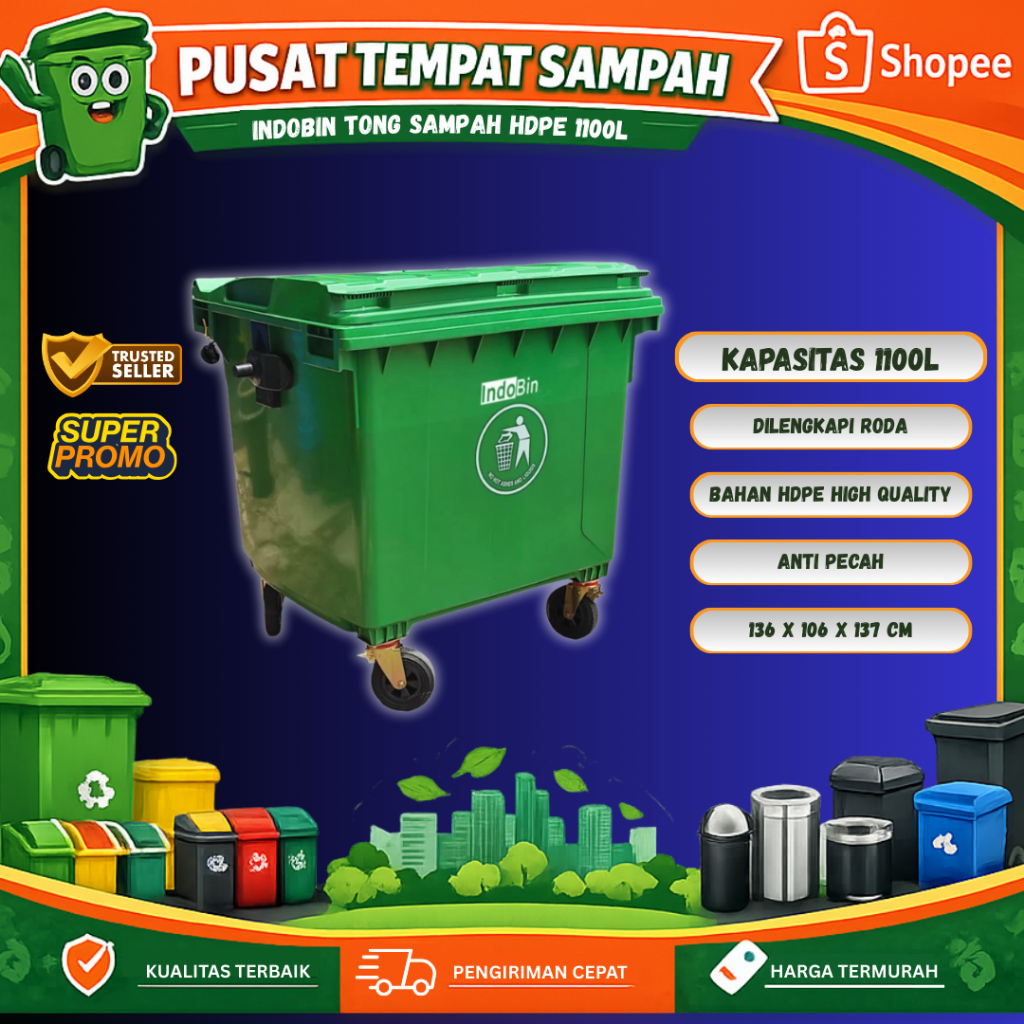 Jual INDOBIN Tempat Sampah Plastik HDPE 1100 Ltr Kokoh Tahan Lama ...