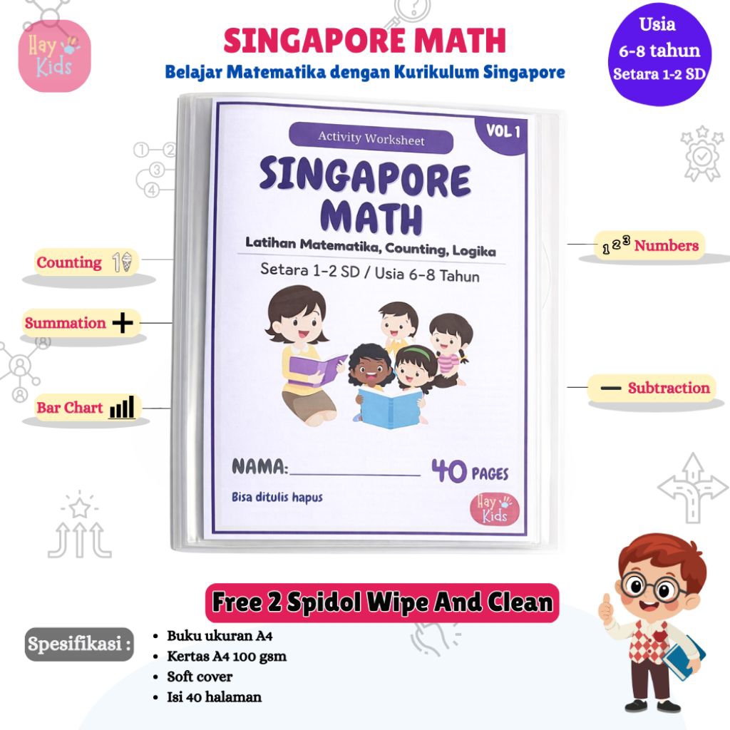 Jual Buku Matematika Singapore Math TK SD Kelas 1–2 Usia 6–8 Tahun Wipe ...
