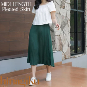HNGK Signature Midi Skirt Rok Plisket Payung Mayung Midi Tanggung 7 8 Pleated Premium Wanita R04