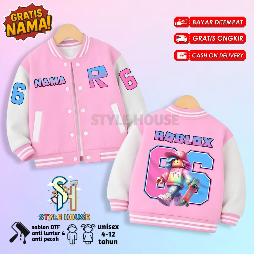Jual Jaket Varsity Anak Roblox Girl Jaket & Jogger Anak Unisex Gratis ...