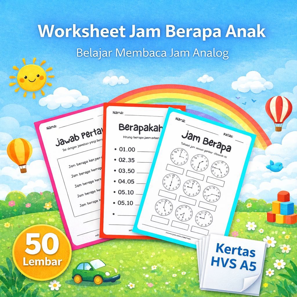Jual 50 Lembar Kertas Latihan Membaca Jam Anak TK–SD | Lembar Kerja Jam ...