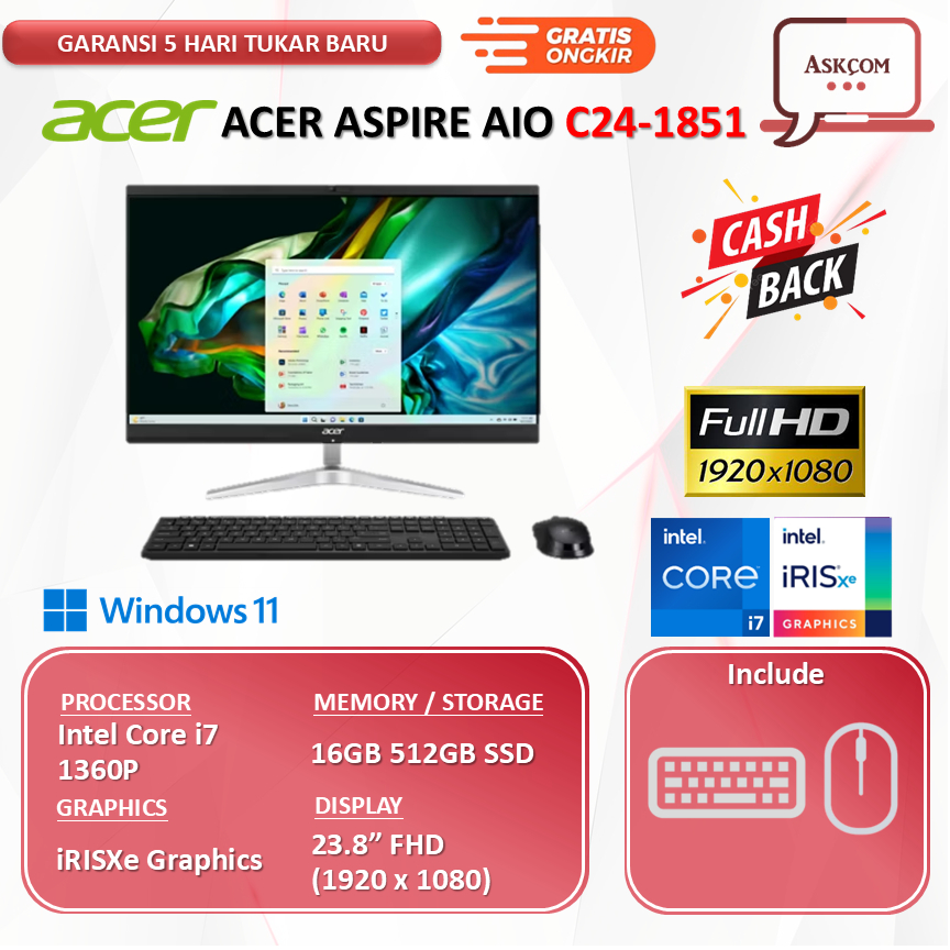 Jual Acer Aspire All In One PC (AIO) C24-1851 Intel Core i7 1360P 16GB ...