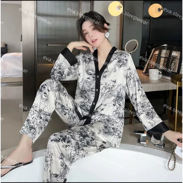 LL2 Setelan Baju Tidur Piyama Wanita Dewasa Satin Premium Lengan Panjang Celana Panjang