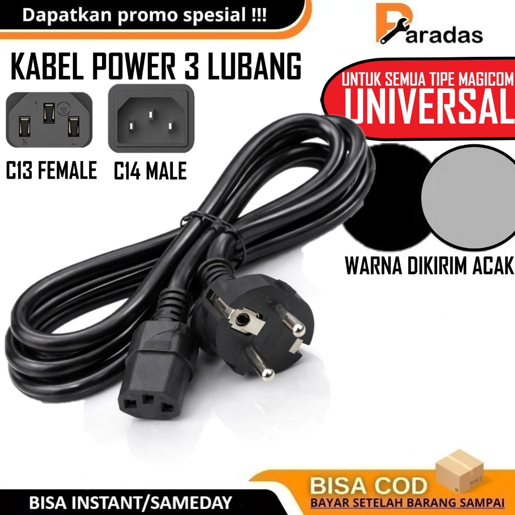 Jual Kabel Power Colokan Socket 3 Lubang Universal Panjang 1 Meter Bisa ...