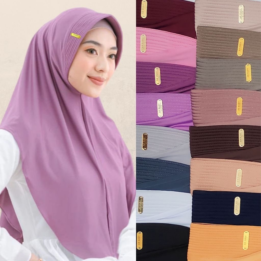 Hijab bergo hamidah label akrilik gold size L nutup dada jersey premium