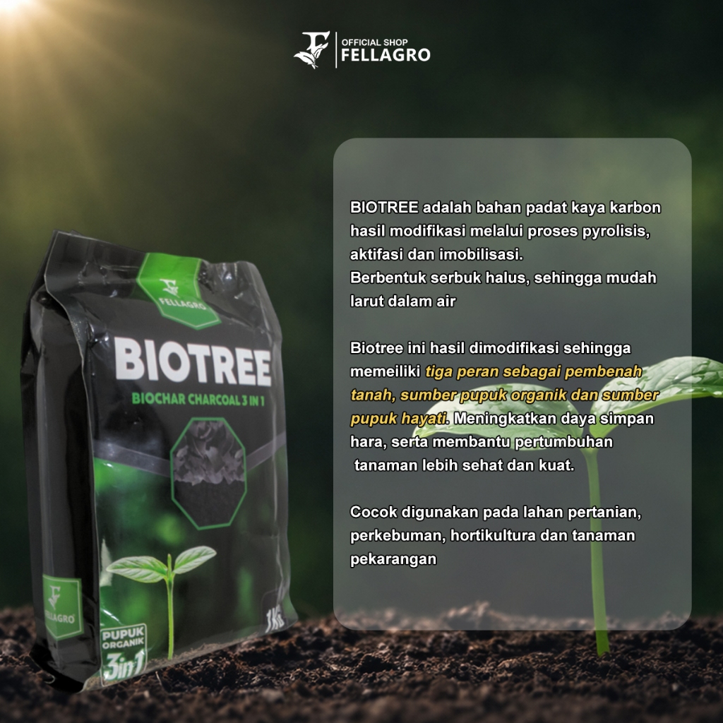 Jual FELLAGRO BIOTREE Biochar Charcoal 3 in1 1kg Pupuk Pembenah ...