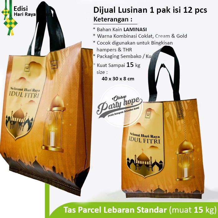 (isi 12) Tas idul fitri laminasi elegant / Goodie bag kantong spuvenir Lebaran Ramadhan standar