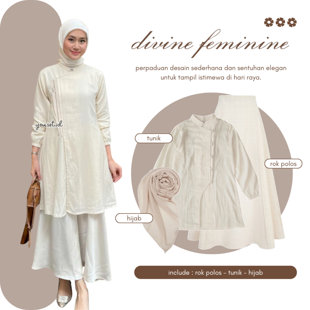 Jual One Set Wanita Kekinian | Nasya Tunik Cream + Rok Polos + Bella ...
