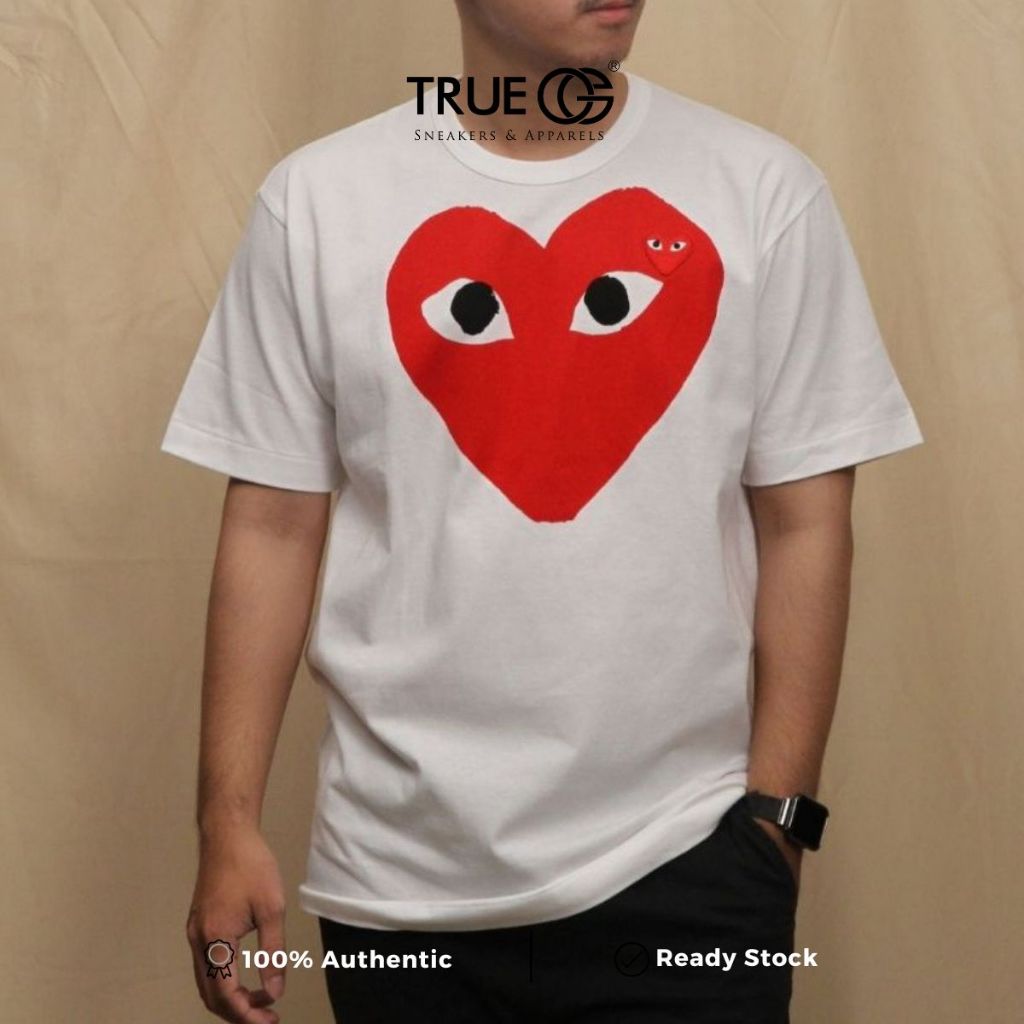 Jual Comme Des Garcons CDG Play Red Heart Print T-shirt White Authentic ...