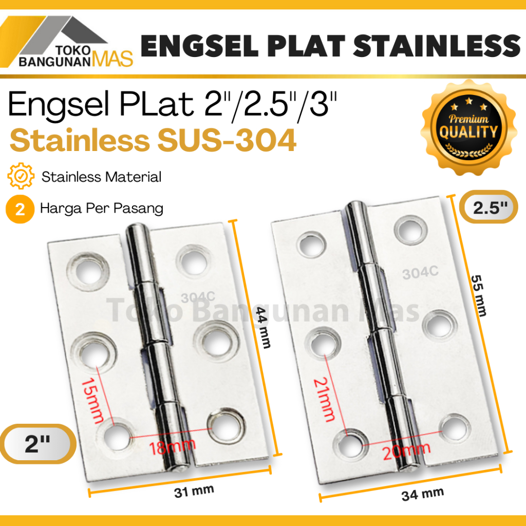 Jual Engsel Plat Stainless Steel Engsel SUS-304 Engsel Pintu Jendela ...