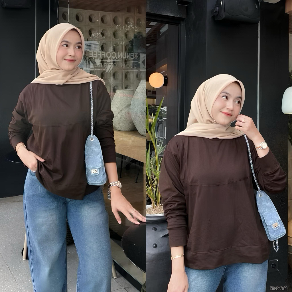 Atasan Kaos Wanita Oversized Lengan Panjang Bahan Katun Combed Jumbo Premium Terbaru Kekinian
