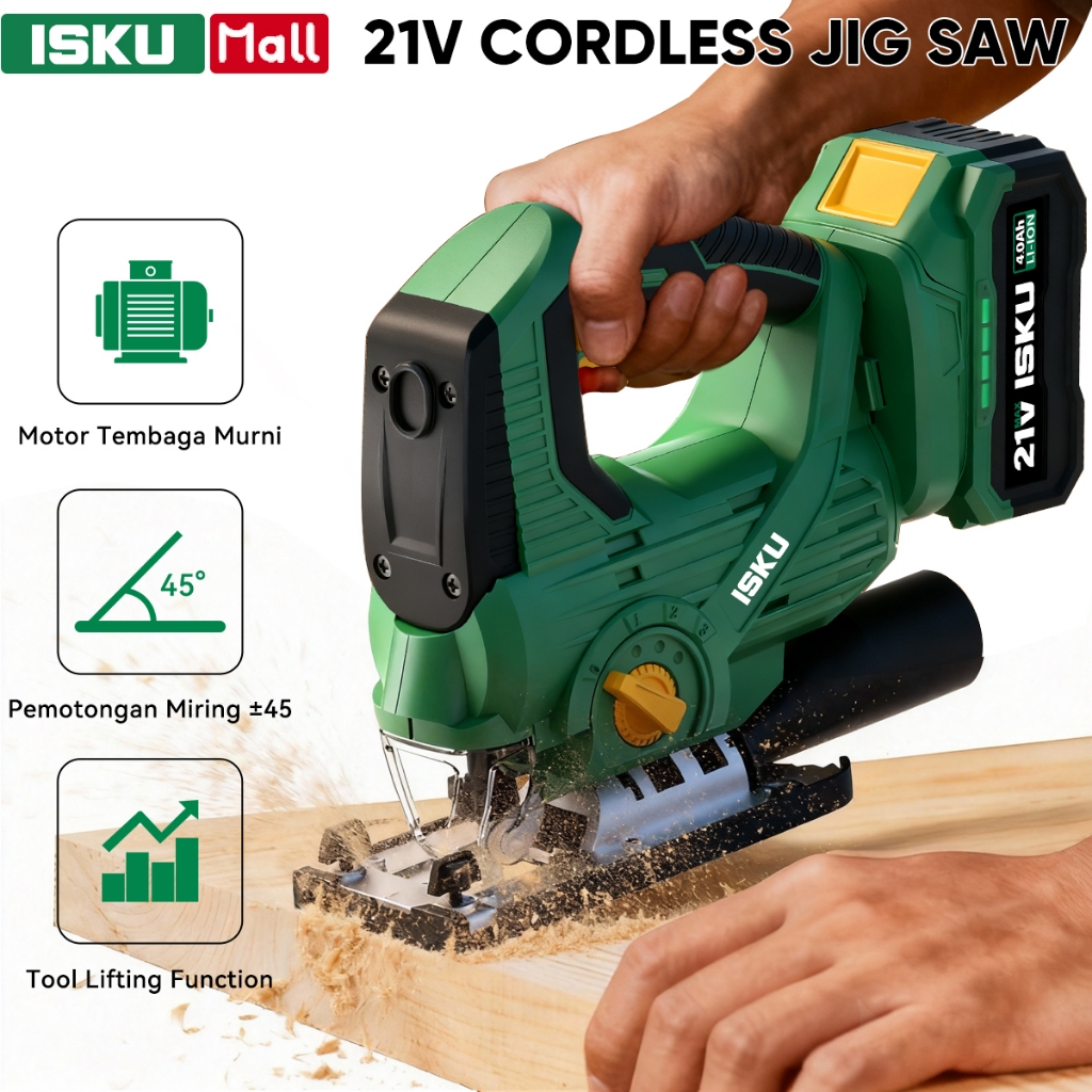 Jual ISKU Mesin Jigsaw Cordless 21V Gergaji Ukir Kayu Baterai Jig Saw ...
