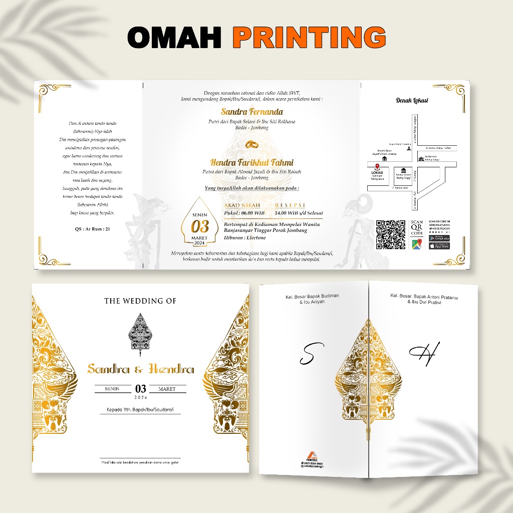 Undangan Jasmine Glitter 200 GSM Lipat 3 Simple Kesan Mewah Elegant