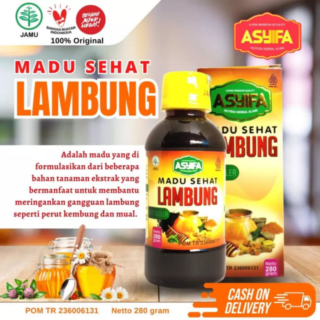 Madu Sehat Lambung Asyifa 280gr - Madu Herbal Alami - Membantu Meredakan Maag, Asam Lambung, Perut Kembung & Mual - BPOM & HALAL