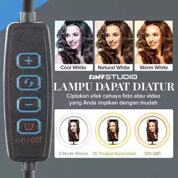 TaffSTUDIO Lampu Ring Light LED 3in1 Color Phone Holder 25.4cm 10W QX 260
