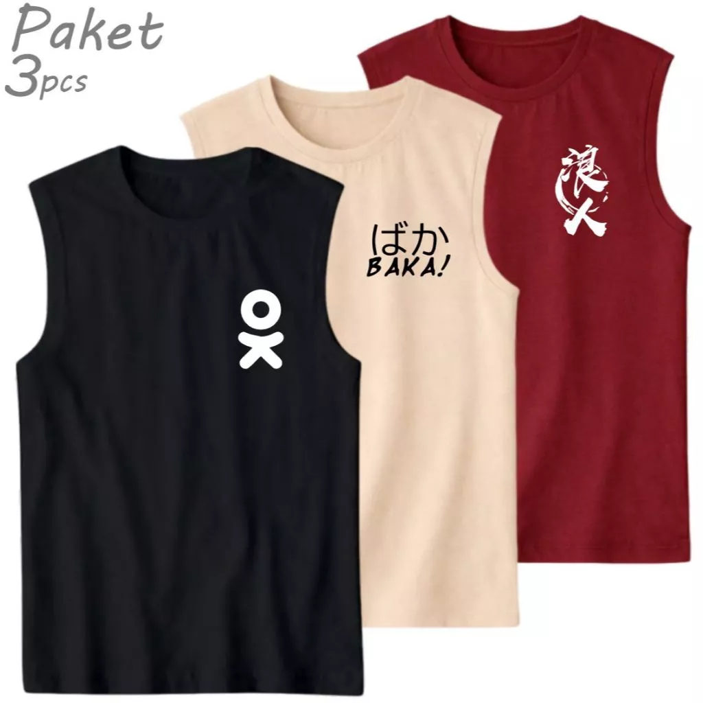 Pratinjau Kaos Singlet Lekbong Distro Paketan 3 pcs 50ribu Singlet Santai Gym Motif Simple